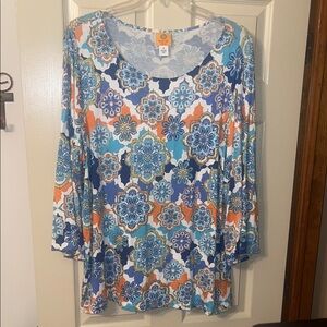 Ruby Rd. Blue and Orange Graphic 3/4 Sleeve Tunic